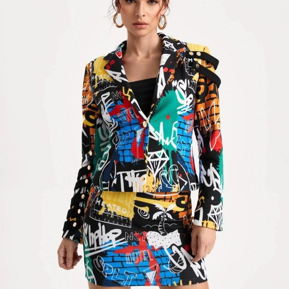 . Jackets & Blazers - Multicolor Preppy Womens Blazer